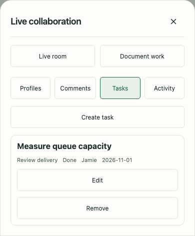 Node tasks remain readable and editable in the mobile Collaboration panel.